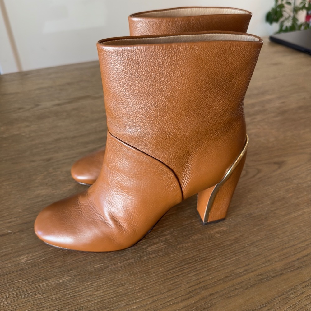 Dvf Diane Von Furstenberg 4 in Heel‎ Booties-Soft Calf Leather-Gold Trim-Size 9W